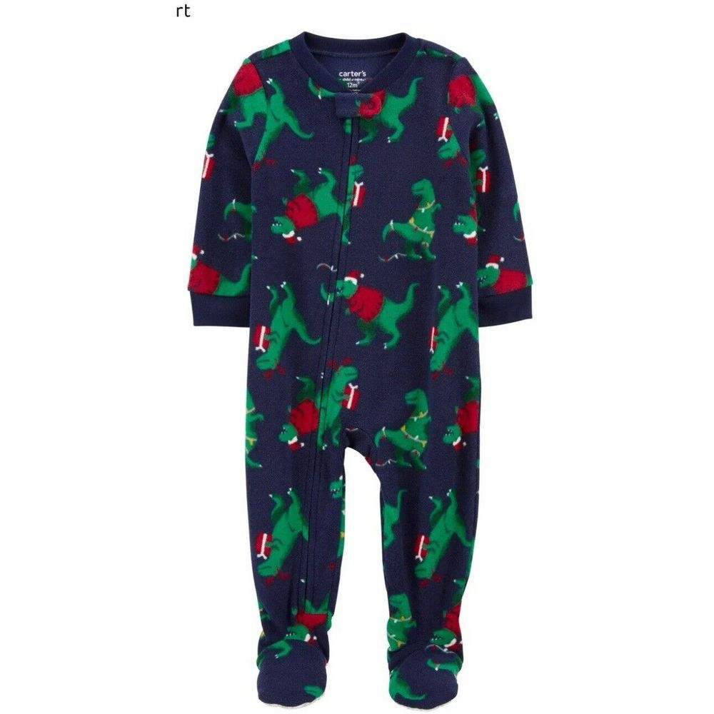 Dinosaur 1 Pc Pajama Sleepwear W/ Feet, 18M, Navy Blue/Green Christmas Holiday